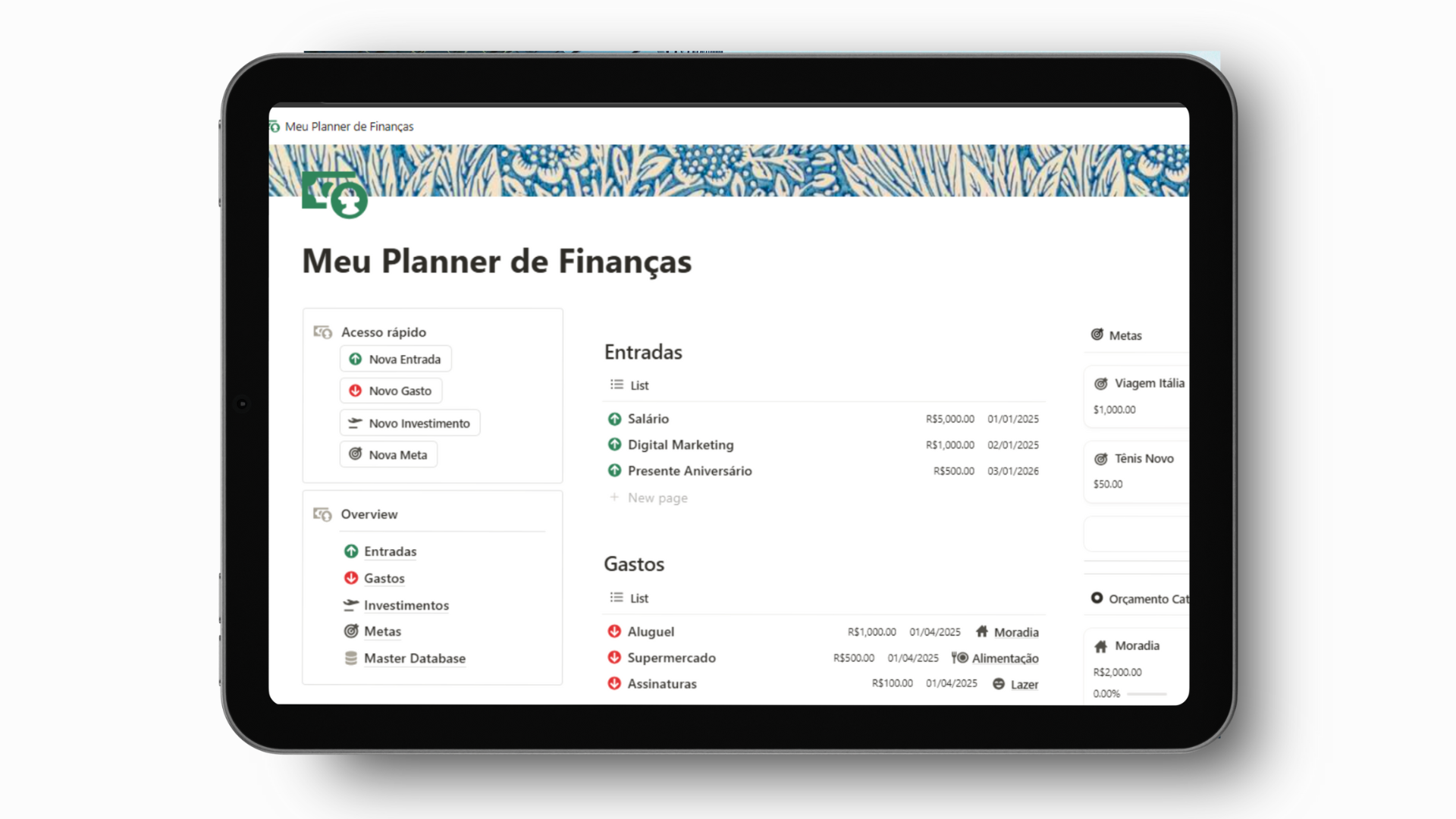 Planner Finanças💸 (Notion)